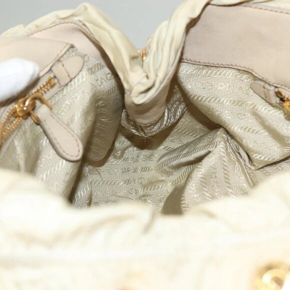 PRADA Hand Bag Nylon Beige Gold Auth 129942 - Picture 13 of 16